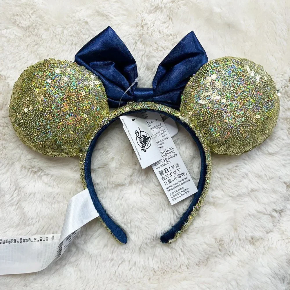 Disney Parks 50th Anniversary Gold‎ Sequin With EARidescent Minnie Ears Headband